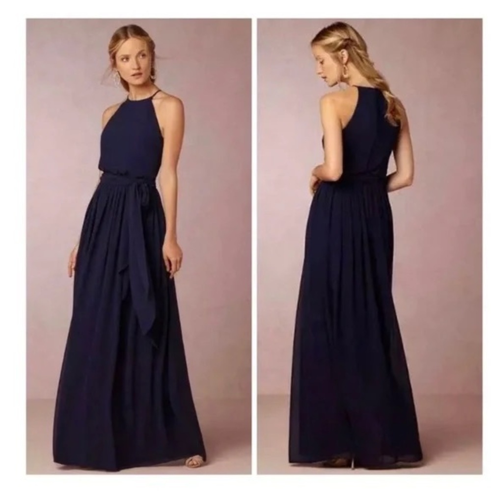 BHLDN Navy Halter Maxi Dress with Sash